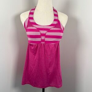 Lululemon 2 in 1 Run Tank Top 8 Pink Purple Striped Built-in Bra Yoga Pilates